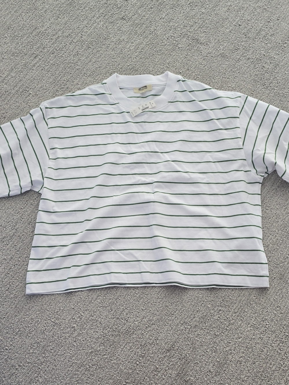 NWT Madewell The Boxy Crop Tee Cotton Green White Stripe Sz. S Oversized - Picture 5 of 6